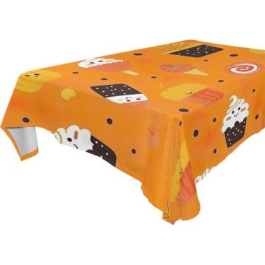 Imagem de YETTASBIN Toalha de mesa quadrada com elementos de Halloween, à prova d'água, resistente a rugas, lavável para piquenique, jantar, férias, cozinha, festa, decoração, 137 x 137 cm