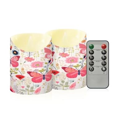 Imagem de Wassud Pacote com 2 velas fofas borboletas sem chama com controle remoto, velas realistas cintilantes com temporizador, velas decorativas para Natal, casamento, festa, decoração de casa pequena