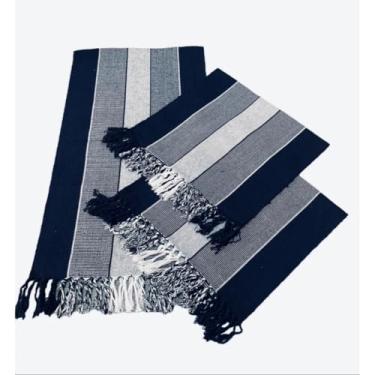 Imagem de Kit Passadeira Tapete Para Cozinha De Tear 3 Peças(Azul Listrado)
