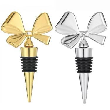 Imagem de RICHCEE Pacote com 2 rolhas de garrafa de vinho, silicone de liga de zinco, rolhas de vinho e bebidas, rolhas de vinho reutilizáveis e caixa de folha de flandres para presentes, bar, festa de férias