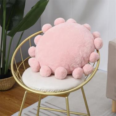 Imagem de Shapeazy Almofada redonda Boho com borlas – Almofada decorativa circular para crianças, almofada de pelúcia para cadeira, sofá-cama, almofada de destaque para sala de estar, canto de leitura, uso