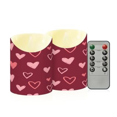 Imagem de Wassud Pacote com 2 velas fofas de corações sem chama com controle remoto, velas realistas cintilantes com temporizador, velas decorativas para Natal, casamento, festa, decoração de casa pequena