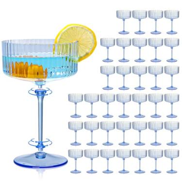 Imagem de XUWAIDSGN 12 peças de taças de champanhe martini 255 g com aro dourado removível dourado cupê copos de martini rosa conjunto de copos de plástico Mimosa vintage cupê para aniversário de casamento (50