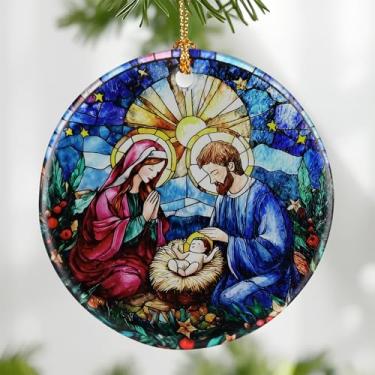 Imagem de Ornamento de presépio: enfeites de Natal, decorações de Natal religiosas para árvore, ornamento católico e decoração de férias cristãs | Presentes religiosos, presentes cristãos - Design D