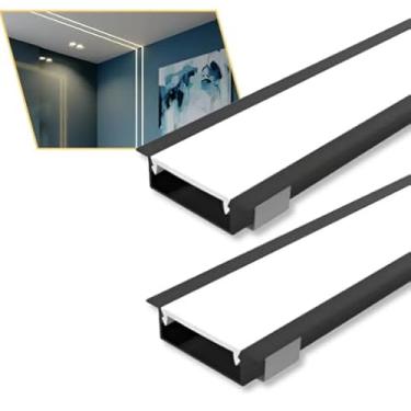 Imagem de Perfil Led Embutir 46x12mm Alumínio 2m Para Sanca E Gesso Preto
