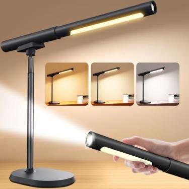 Imagem de Lâmpada de mesa sem fio, luz de trabalho de LED magnética, lâmpada alimentada por bateria recarregável, brilho regulável e 3 modos de cor, iluminação de mesa sem fio para leitura, cama, lanterna com