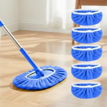 Imagem de Pacote com 5 almofadas de esfregão de microfibra reutilizáveis - panos de limpeza a seco e panos úmidos - Refil de almofadas úmidas laváveis para esfregar pisos (esfregão não incluído), azul