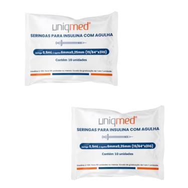 Imagem de Seringas para Insulina Uniqmed 100U 0,5mL 6mm 31G Com 20 Unidades