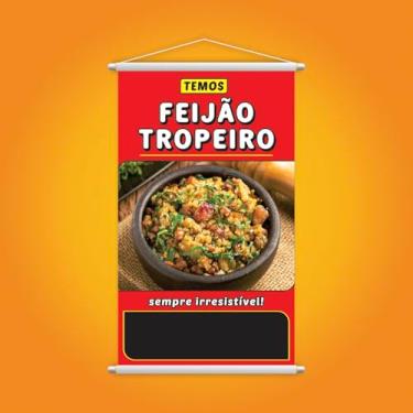 Imagem de Banner Temos Feijão Tropeiro, Cartaz Decorativo para Restaurante, 60x40 cm, Vermelho e Laranja, com Suporte