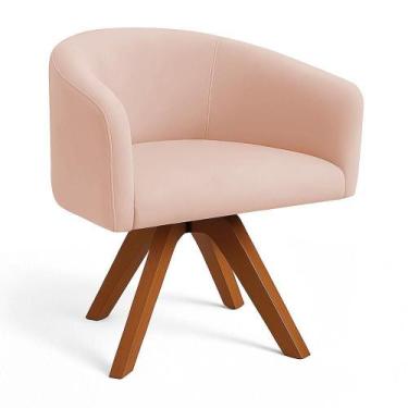 Imagem de Poltrona Sala Base Giratória Madeira Arielle Veludo D03 - D'rossi Rose