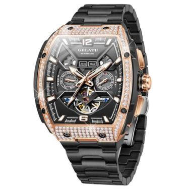 Imagem de OLEVS Relógio masculino automático, esqueleto de diamante, mecânico, original, luxuoso, com corda automática, calendário de fases da lua, à prova d'água, relógio de pulso masculino, G6016: pulseira