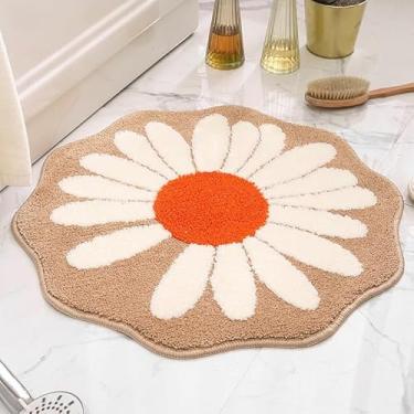 Imagem de Poowe Tapetes florais redondos macios em forma de flor para sala de estar, meninas, quarto, tapete antiderrapante para cozinha, berçário, sala de jogos, redondo, 120 cm, margaridas