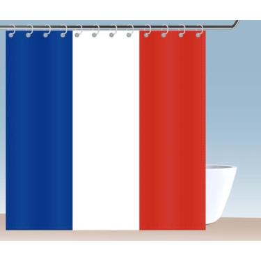 Imagem de Petite Pine Cortina de chuveiro com bandeira da França de poliéster de 72 × 72 polegadas com ganchos e ilhós, decoração de banheiro francês à prova d'água de 182 × 182 cm, cortinas de acessórios de