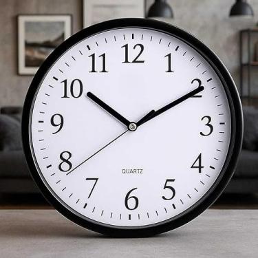 Imagem de Relógio de Parede Silencioso 20cm - Moderno Decorativo para Cozinha, Sala e Quarto - Design Preto e Branco, Ideal para Ambientes Residenciais (Branco)