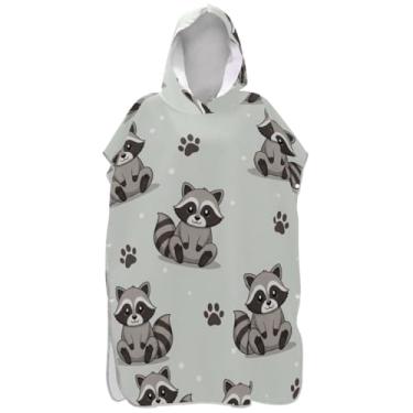 Imagem de Joisal Roupão de mudança de poncho de surfe cinza guaxinim de desenho fofo para Adul Plus Size masculino poncho com capuz toalha de natação fofa