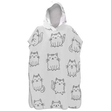 Imagem de Joisal Roupão vestível para adultos poncho de surfe com capuz toalha de natação gatos fofos brancos homens mulheres poncho com capuz