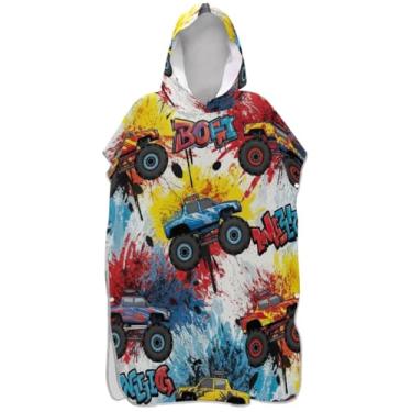 Imagem de Joisal Poncho de surfe trocador de roupão adulto praia com capuz toalha de banho plus size caminhões coloridos poncho masculino com capuz