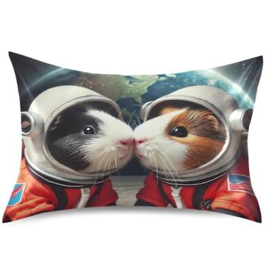 Imagem de Capas de almofada de cetim fofas de porquinho-da-índia Hamster padrão Queen King Almofada confortável refrescante para cama, tamanho padrão, 66 cm x 50 cm