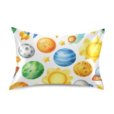 Imagem de Travesseiros Queen King Size Padrão Bonito Espaço Planetas Desenhos Animados Cetim Design Estampa Capa de Almofada Cama Refrescante Macio King Size 101,6 cm x 50,8 cm