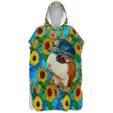 Imagem de Joisal Poncho de surfe trocador roupão adulto praia com capuz toalha de banho leve masculino poncho com capuz animal fofo amarelo girassol azul