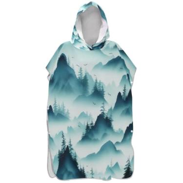 Imagem de Joisal Poncho de surfe azul e verde em aquarela para trocador adulto reutilizável para mulheres toalha de banho com capuz de praia