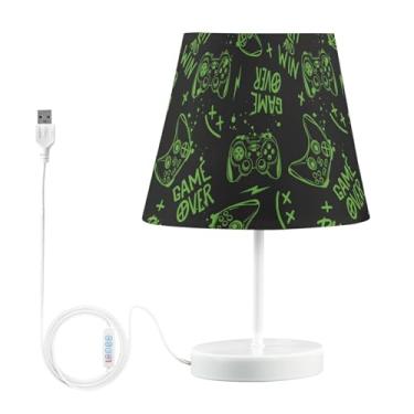Imagem de Joysticks de neon verde lâmpada lateral para cama, abajur agradável aos olhos, abajur de mesa para dormitório universitário, luzes de dormitório
