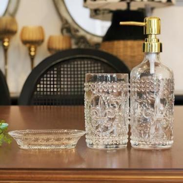 Imagem de Conjunto para Banheiro em Vidro Transparente – Kit com Dispenser 370ml, Saboneteira e Porta-Escovas | Elegância, Organização e Design Moderno para Lavabo