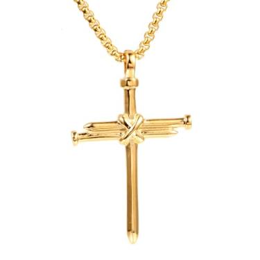 Imagem de coadipress Colar de cruz de unha para homens e mulheres, aço inoxidável, vintage, preto, banhado a ouro, prata, colar com pingente de cruz e cruz cristã, joias presentes, Extra Large, Liga de aço, Sem