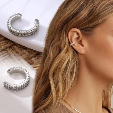 Imagem de 1 par de brincos minimalistas de cartilagem de hélice falsa minimalista, brincos de pressão para mulheres, ajustáveis, Adjustable, Latão, Sem pedra preciosa