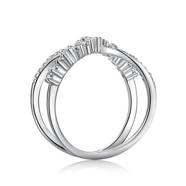 Imagem de GemKing DY120712-S-G-WH-5 Design Tendência Banhado a Ouro 18K Prata Esterlina 925 Diamante 5a Zircônia Cúbica Trevo de Quatro Folhas Anel de Noivado Promessa, 9, Prata esterlina, Sem Pedra Preciosa