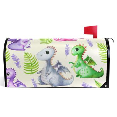 Imagem de TSENQUE Capas de caixa de correio magnéticas decorativas vinil caixa de correio envoltórios inverno bonito desenho animado dragões bege decoração caixa de correio moderna tamanho padrão 52,56 x 45,8