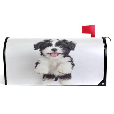 Imagem de TSENQUE Capas decorativas para caixa de correio magnética, envoltórios de caixa de correio, vinil, fofo, preto, cachorrinho, impressão, cão, caixa de correio, moderna, decoração de jardim, tamanho