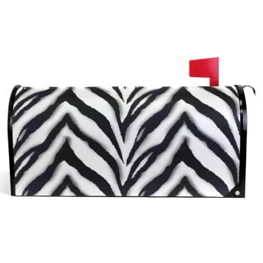 Imagem de TSENQUE Capas magnéticas decorativas para caixa de correio preto e branco zebra vinil capa de caixa de correio decorações de caixa de correio moderna tamanho padrão 52,6 x 45,8 cm