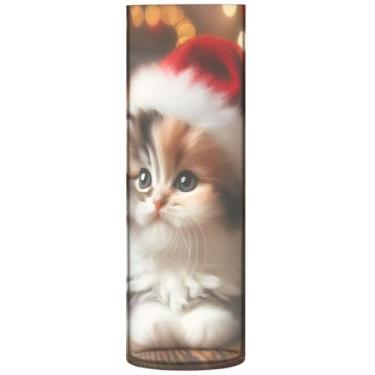 Imagem de Vasos de mesa com cilindro de gato de Natal fofo para mesa vaso grande de plástico personalizado fofo floral decoração de casa estética, 30 cm x 9,9 cm