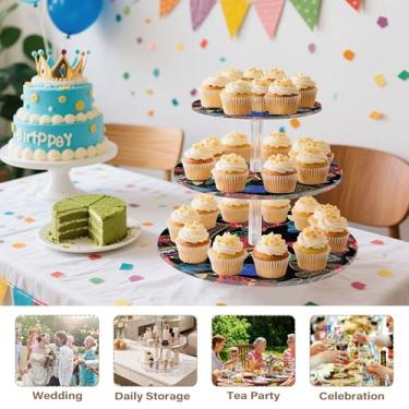 Imagem de Peixe colorido, preto, 3 camadas, suporte de cupcake para festa, torre de cupcake, suporte de acrílico, decorações de mesa para prateleiras de festa de casamento