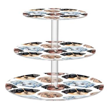 Imagem de Suporte de cupcake para festa de chá, 3 camadas, redondo, para graduação, copo de acrílico, torre de bolo, rostos fofos de cachorro, decoração de mesa, bandeja para servir comida, suprimentos para