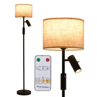 Imagem de Luminária de chão com cúpula cilíndrica e foco de 5W, moderna, para quarto, escritório ou sala de estudos, com controle remoto e sensível ao toque.