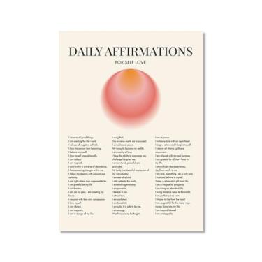 Imagem de Impressão de pôster de arte de parede com citações diárias de afirmação positiva gradiente aura pintura estética impressões sala de estar decoração de casa (SKU1,40.6x61.0 cm = (40x60 cm), sem moldura