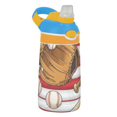 Imagem de Garrafa de água de 473 ml com canudo para crianças, meninas, meninos, 473 ml, garrafa de água esportiva reutilizável à prova de vazamento, copo infantil portátil, alça de transporte, luvas de beisebol