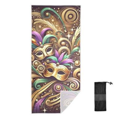 Imagem de Joitme Toalha de banho dourada com máscara de carnaval, 76 x 152 cm, toalhas finas de secagem rápida para piscina de praia, toalhas de natação