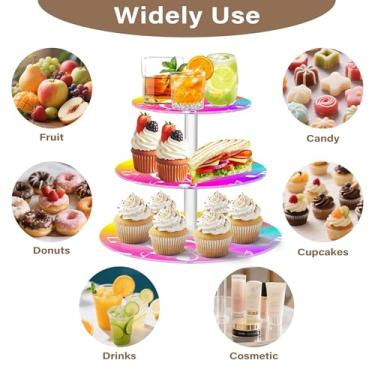 Imagem de Suporte de cupcake para festa de chá de 3 camadas, copo redondo, torre de bolo, mesa fofa, suporte de sobremesa, decorações de festa de chá, deserto, aniversário, casamento, notas musicais coloridas