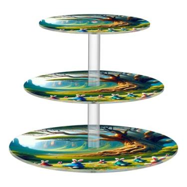 Imagem de Suporte de cupcake de 3 níveis para festa, torre de cupcake, suporte de acrílico para servir bolo para festa, sobremesa, rosa, aniversário, casamento, fantasia, coelho, país das maravilhas floresta
