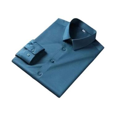 Imagem de Camisa masculina casual e elegante de manga comprida de cor sólida sem