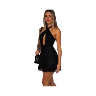 Imagem de Vestido Mini Sexy De Cor Sólida Com Alças Ocas Para Mulheres, Ideal Pa