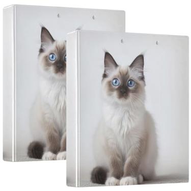 Imagem de Fichário de três anéis de gato fofo para animais de estimação, 3 cm, 200 folhas, com estampa de animais, fichário de escritório, 31,5 x 27 x 6 cm, 1 pacote