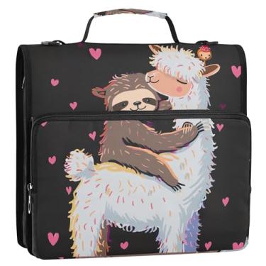 Imagem de Organizador de fichário com zíper e preguiça Alpaca com 3 argolas de 3 cm, fichários resistentes com alça, bolsa de ensino médio, portfólio e estojo para pasta de anel