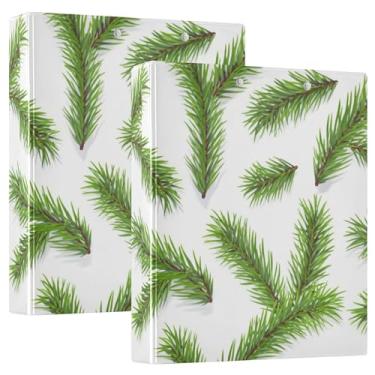 Imagem de Fichários brancos de ramos de pinheiro verde, 3 polegadas, 3 anéis, 200 folhas, estampas de animais, fichário de apresentação de anel redondo, 31,5 x 27 x 6 cm, pacote com 2