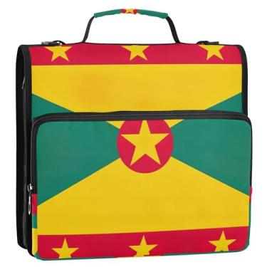 Imagem de Organizador de fichário com zíper com bandeira de Granadina, símbolo patriótico, 3 argolas de 3,8 cm, bolsa de fichário com alça para portfólio escolar e suporte de pasta de anéis