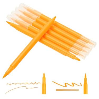 Imagem de PATIKIL Marcadores de pincel duplo, laranja claro, amarelo fino e ponta de pincel, conjunto de marcadores coloridos para adultos, livros de colorir, letras, diário, caligrafia, desenho, rabiscos, 6