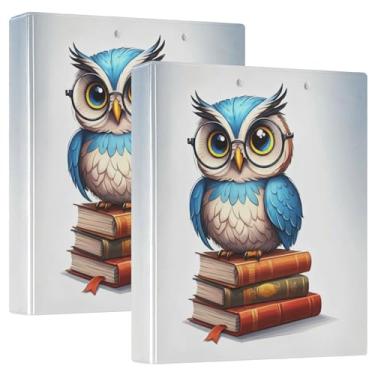 Imagem de Fichários personalizados de coruja, azul, 3 polegadas, 3 anéis, 200 folhas, anel redondo fofo, fichário resistente, 31,5 x 27 x 6 cm, pacote com 2